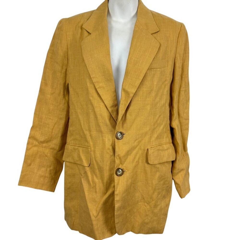 Harris Wallace Womens USA Made 100% Linen Honey Yellow Longline Blazer Jacket 6